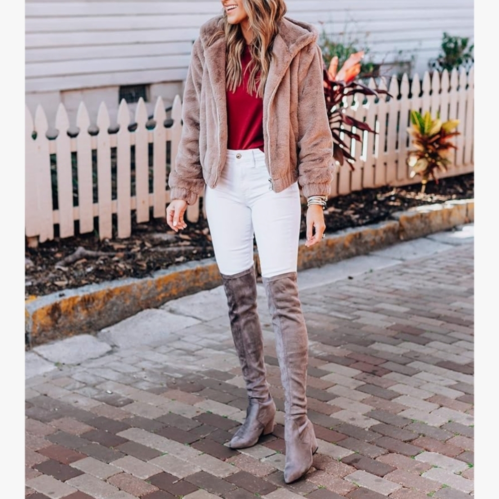 Faux Fur Zip Front Bomber Jacket